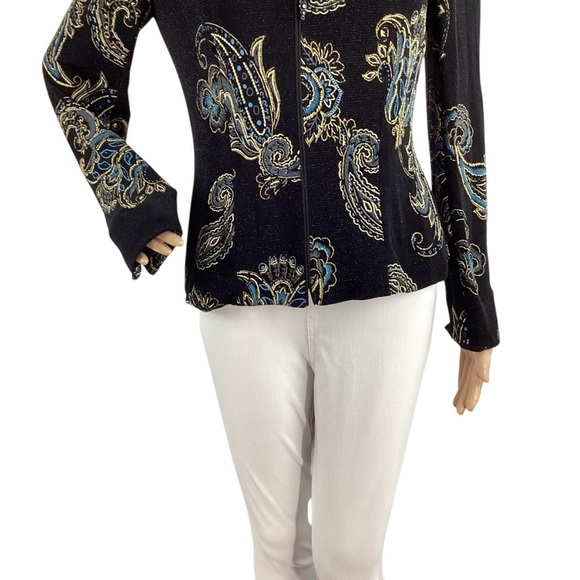 Alex Evenings Black Metallic Paisley Zip Jacket Sparkle Small - Picture 3 of 7